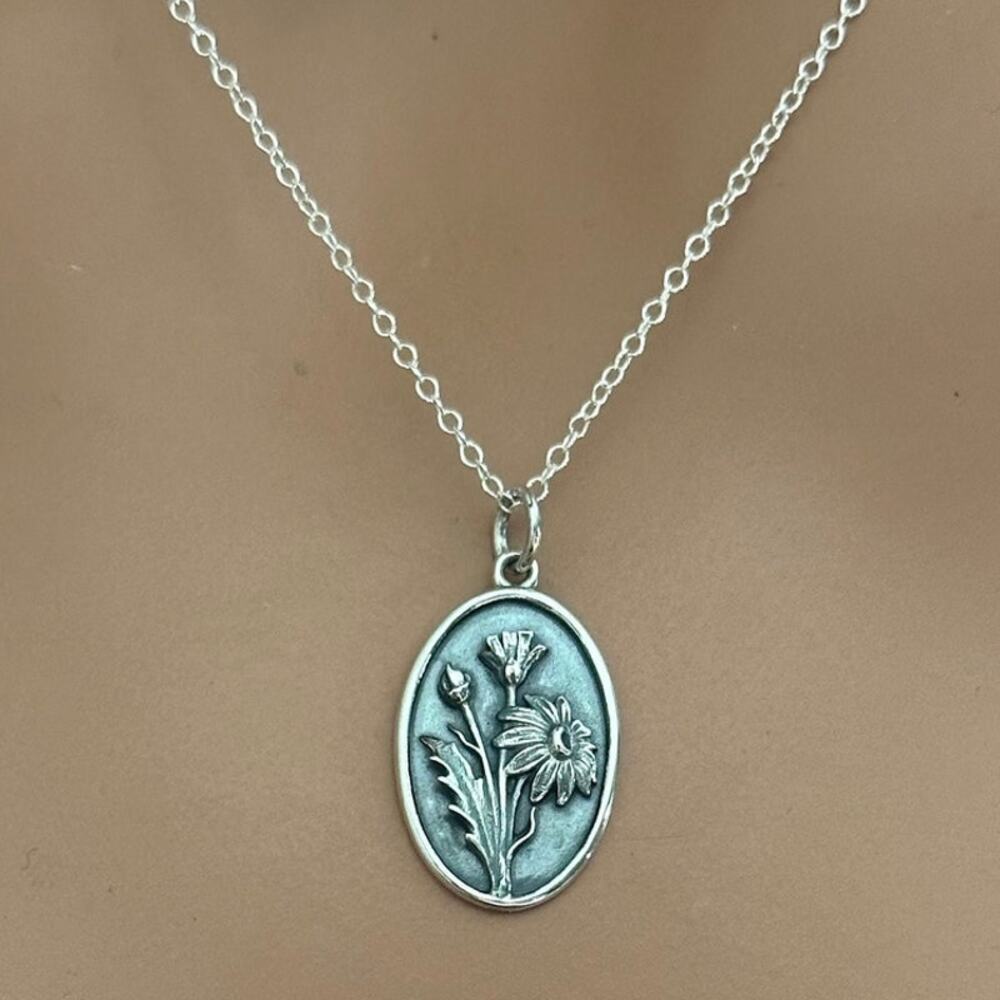 Sterling Silver Daisy Necklace -- April Birth Flower Necklace